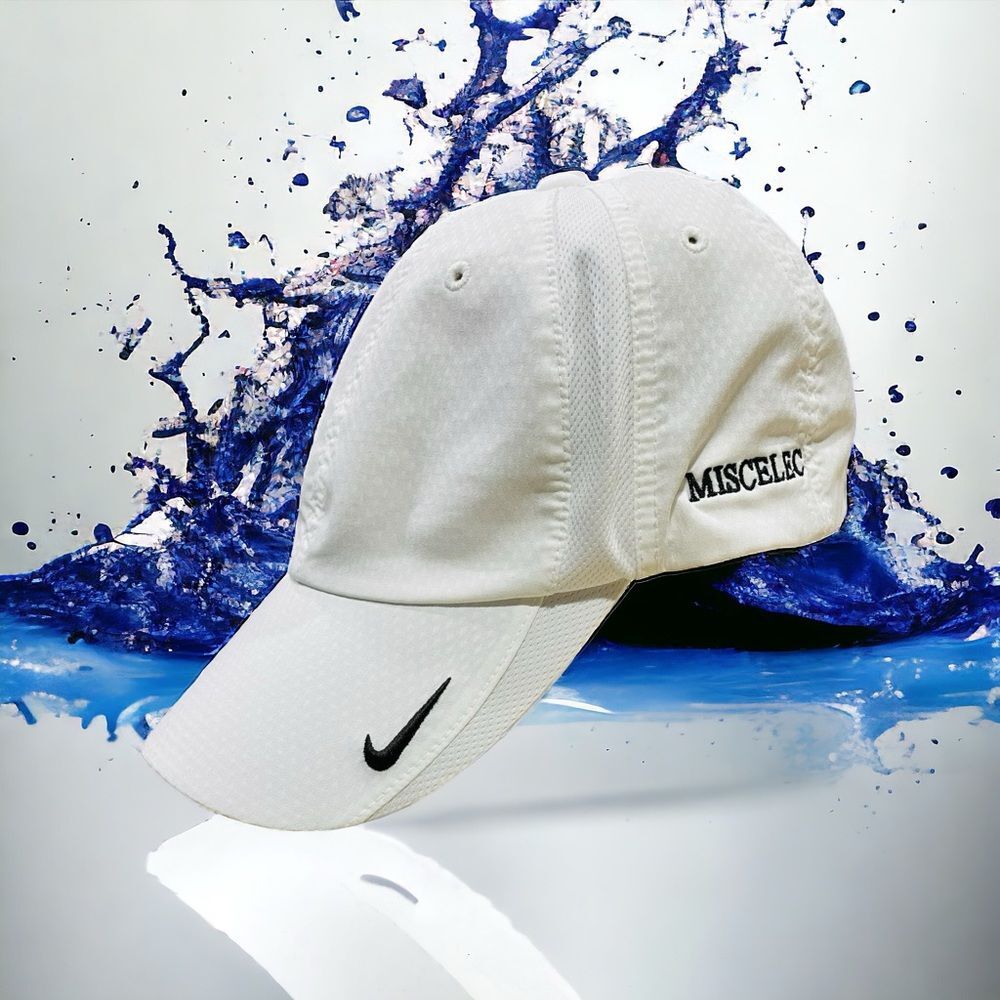 NIKE DRI-FIT Heritage 86 Golf Cap Hat White with Black Swoosh and EATON Logos